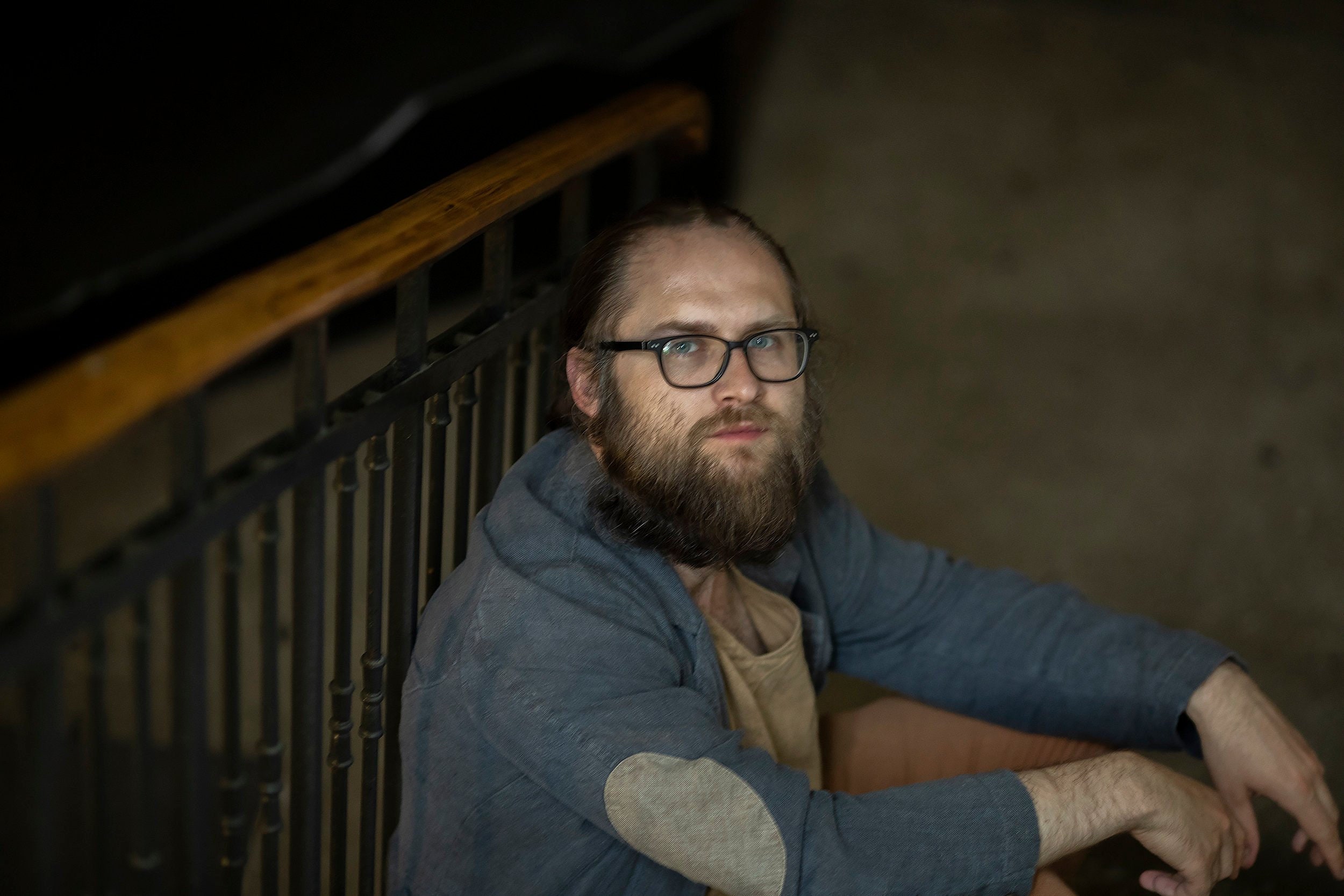 Image of Men's Linen Jacket Studio | With Contrasting Elbow Patches Blazer Casual