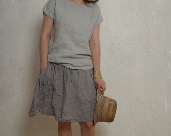 linen skirt TULIP | romantic skirt with pockets | elastic waist skirt | loose linen skirt | midi-length skirt | linen skirt women