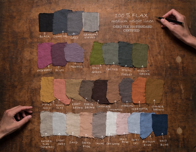 A collection of linen samples to help you pick your fabric color by KnockKnockLinen