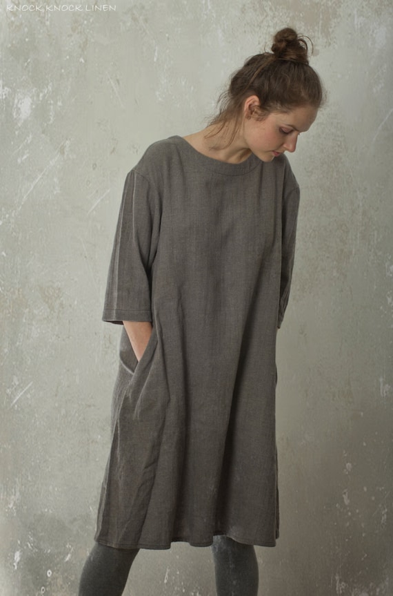 LINEN / WOOL tunic dress with drooped shoulder | Etsy
