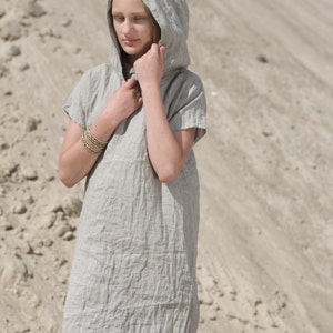 linen hoodie dress FOREST | loose linen dress with a short sleeves | linen summer pullover dress | jumper dress women