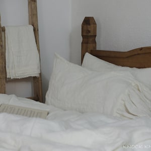 Lot de 2 taies d&#39;oreiller en lin à volants | Literie décorative élégante avec volants doux