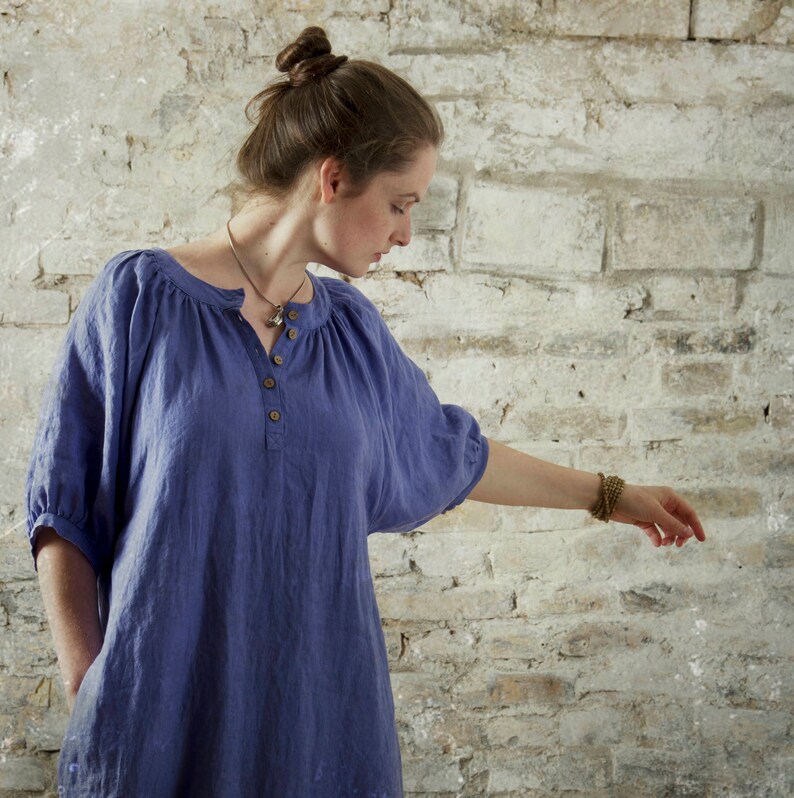 READY TO SHIPP size M linen dress | boho maxi linen dress with half sleeves shops | loose linen summer dress with pockets