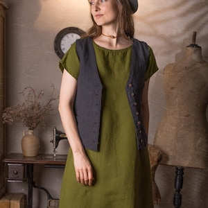 Vestido camisero de verano de lino de manga corta SIMPLICIDAD, túnica minimalista