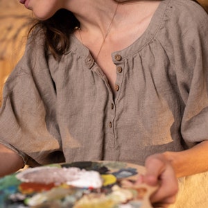 peasant linen blouse NOMAD with puffy sleeve