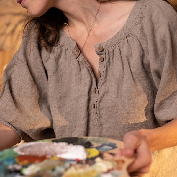 peasant linen blouse NOMAD with puffy sleeve