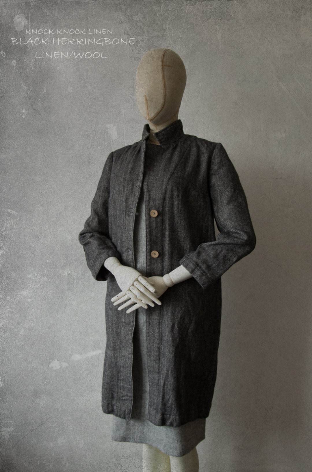 WORK Coat in Linen & Wool Blend Boho Loose Coat With Notched Lapel