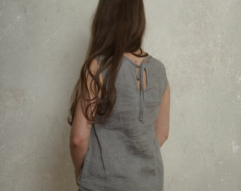 sleeveless linen top POET | tie closure at the back | linen blouse for women | loose summer top for women | sleeveless linen blouse top