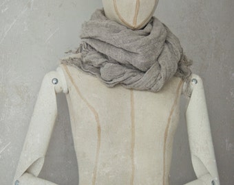 RAW LINEN scarf with a soft fringe | chunky linen scarf