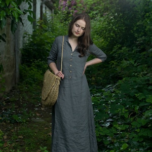 THE WORK DRESS | linen dress in maxi length | buttoned dress | retro style dress | classic linen dress | loose dress | 1940&#39;s dress