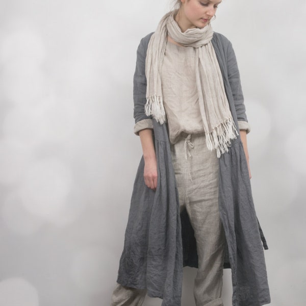 linen wrap dress SEPTEMBER, long sleeve summer coat with pockets