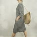 linen dress DUNE | dress with sleeves and pockets | summer dress women | below the knee dress with split neck