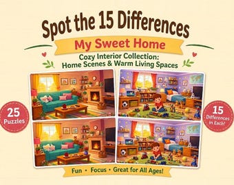 My Sweet Home Spot the Differences | 25 Brain Games Pages| Printable Activity | PDF