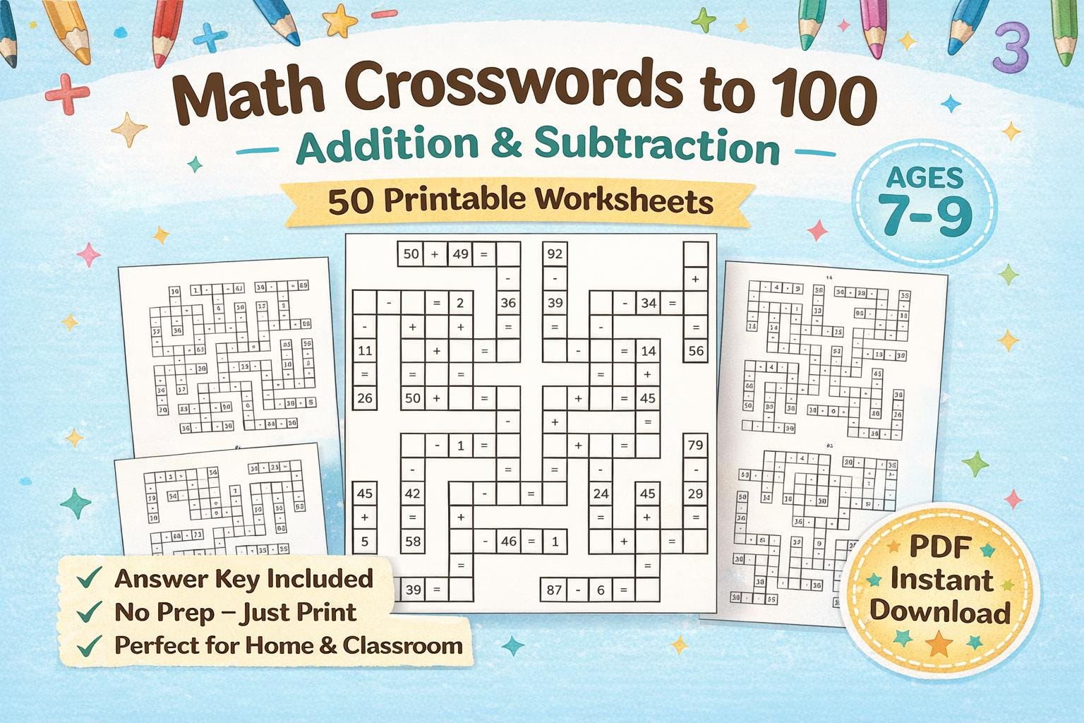 Math Crossword Puzzles With Two-digit Numbers | 50 Addition ...