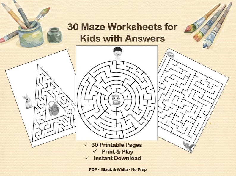 Maze Worksheets for Kids | 30 Fun Printable Brain Games (PDF Download) image 1