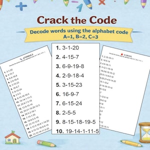 Geheime Code Arbeitsblätter für Kinder | Knack den Code | Dekodierung der Botschaft A=1 B=2 | Alphabet Praxis zum Ausdrucken