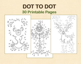 Dot to Dot Printable | Connect the Dots Worksheets for Kids | 30 Pages Activity Book | PDF