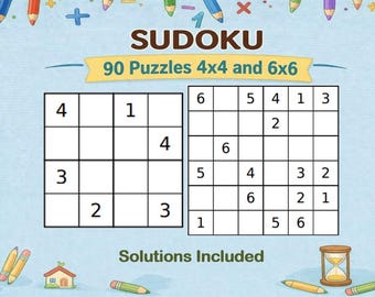 Sudoku Puzzles for Kids | 90 Puzzles 4x4 and 6x6 (Digital Download)