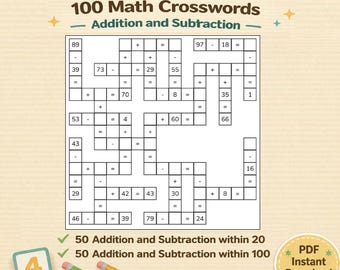 Math Crosswords – Addition and Subtraction to 20 & 100 | Printable Math Worksheets for Kids | PDF