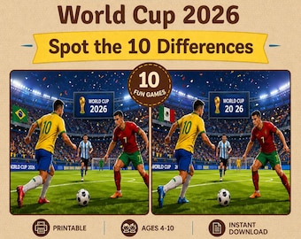 World Cup 2026 Spot the Differences | Soccer Kids Activity | Printable Activity Pack | Ages 4-10 | PDF