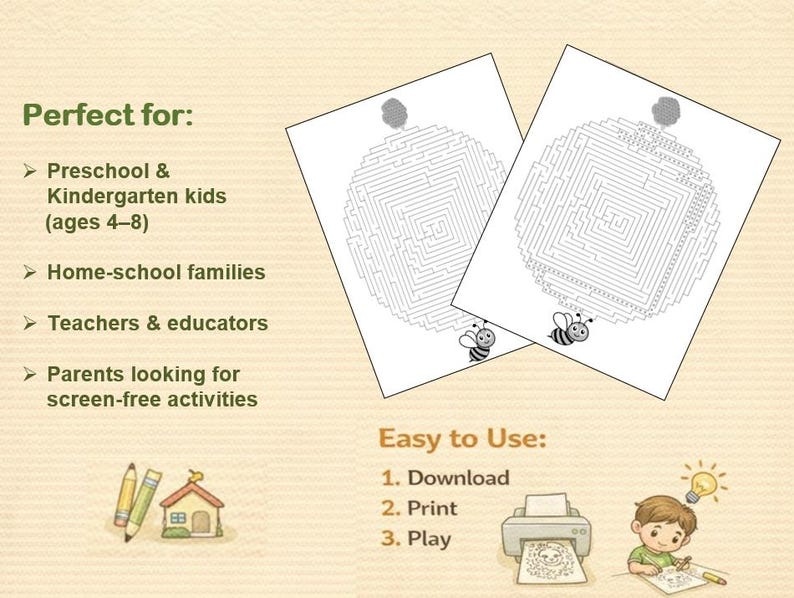 Maze Worksheets for Kids | 30 Fun Printable Brain Games (PDF Download) image 3
