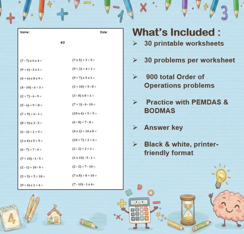 Order of Operations Worksheets | PEMDAS & BODMAS | Teachers Resource ...