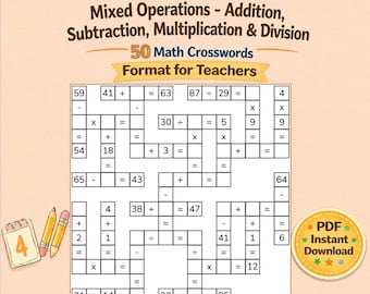 Math Crosswords Mixed Operations | Teacher Resource | Printable Math Activity | Grades 3-5