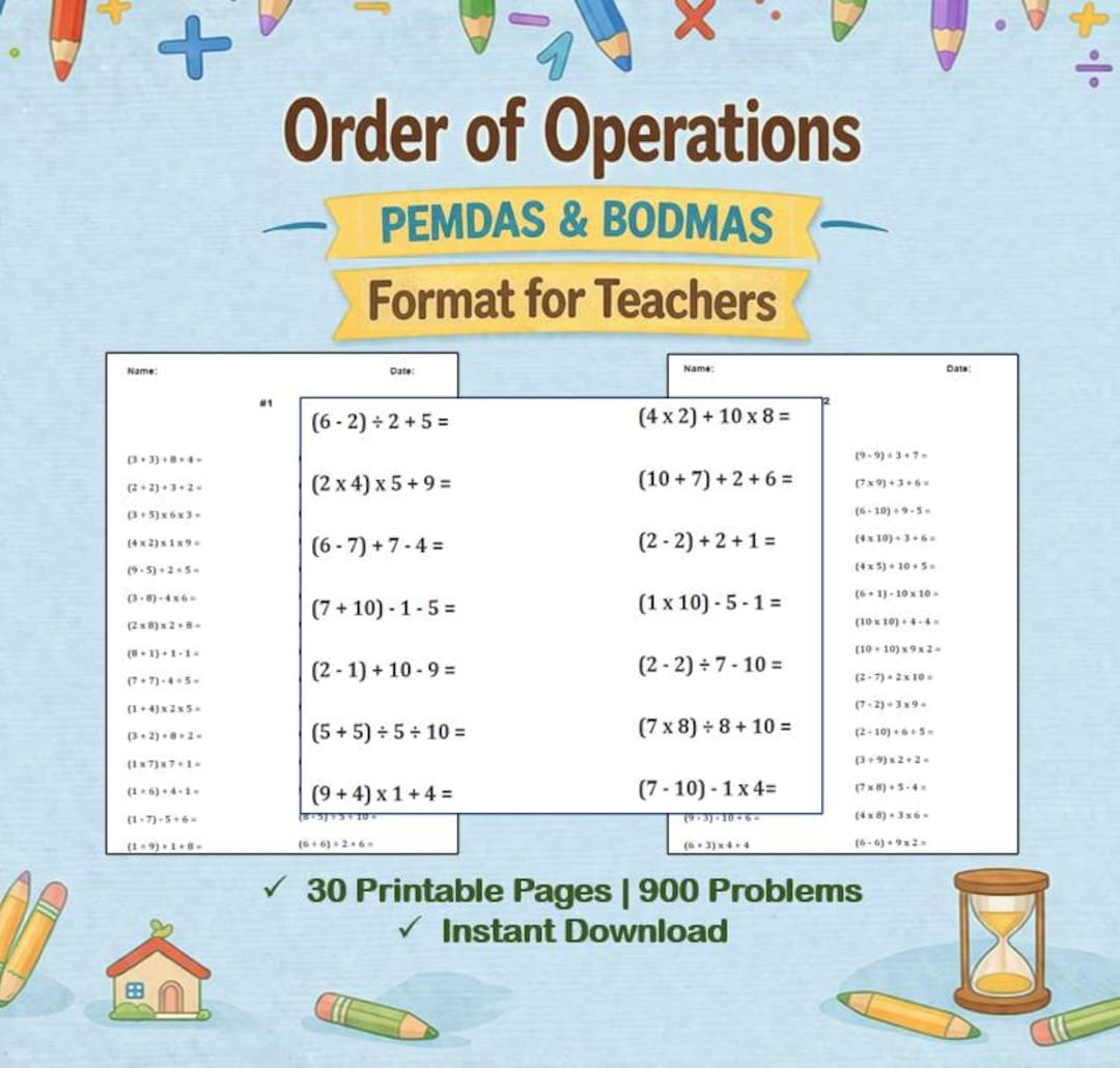Order of Operations Worksheets | PEMDAS & BODMAS | Teachers Resource ...