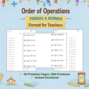 Order of Operations Worksheets | PEMDAS & BODMAS | Teachers Resource | 30 Printable Math Pages (PDF)