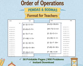 Order of Operations Worksheets | PEMDAS & BODMAS | Teachers Resource | 30 Printable Math Pages (PDF)