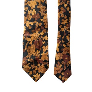 Vintage 1960s Men's Brown Black Gold Floral Silk Necktie Tie