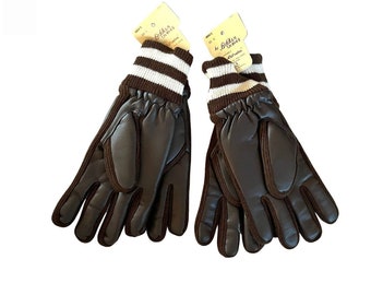 Vintage 1970s Men's NEW Old Stock Becker Brown Man-Made Leather Gloves // Size L & XL