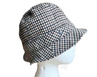 Vintage 1970s 80s Pendleton Women's Bucket Style Brown and Black Houndstooth Wool Hat