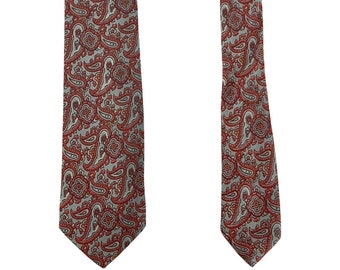 Vintage Krawattenhalter aus den 1940er- und 50er-Jahren, Burgunderrot, Stahlblau, Grau, Paisley-Krawatte aus Seide