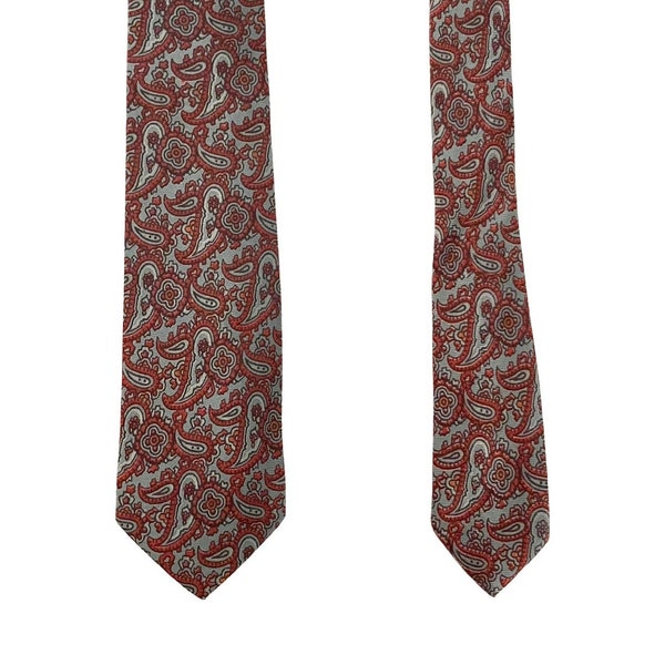 Vintage 1940s 50s Tie Rack Burgundy Steel Blue Gray Paisley Silk Necktie Tie