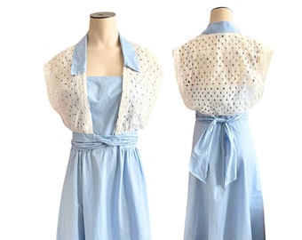 Vintage 1950s 60s Misses' Junior Fashions by Carole King Blue Cotton Sundress and Sleeveless Jacket Set // Size XS S 2 4