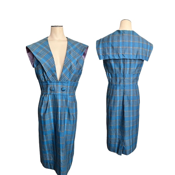 Vintage 1960s Blue and Black Sailor Collar Jumper Dress // Medium 4 6 8