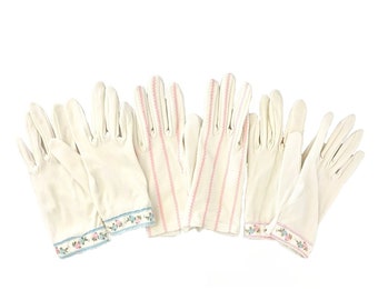 Vintage 1950s 60s Lot of 3 Pairs of Ladies' Gloves Pink Blue White // Size 6 1/2