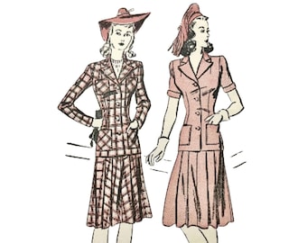 Wzór na marynarkę i spódnicę w stylu Advance Misses z lat 40. XX wieku, rozmiar 14 (biust 32")