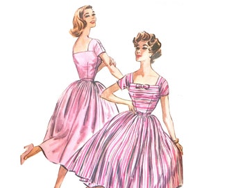 Vintage 1958 McCall's Misses' Dress with Full Skirt Pattern 4551 // Size 12 (32" Bust)