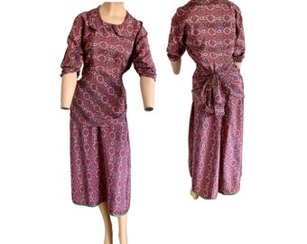 Vintage 1920s 30s Misses' Dusty Rose Blue Green Rayon Dress // XXS 0