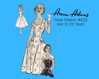 Vintage 1950s Anne Adams Misses' Dress Pattern 4722 // Size 12 (32" Bust)