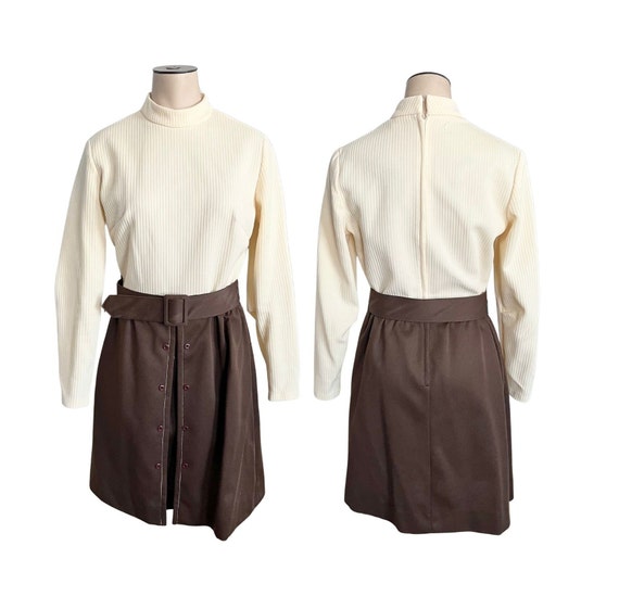 Vintage 1960s 70s Misses' Brown and Cream Polyest… - image 5