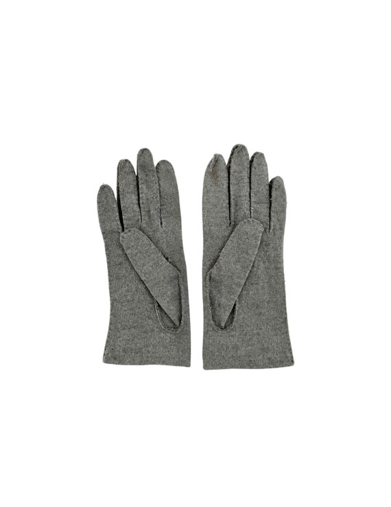Vintage 1950s 60s Gray Flannel Gloves with Leathe… - image 3