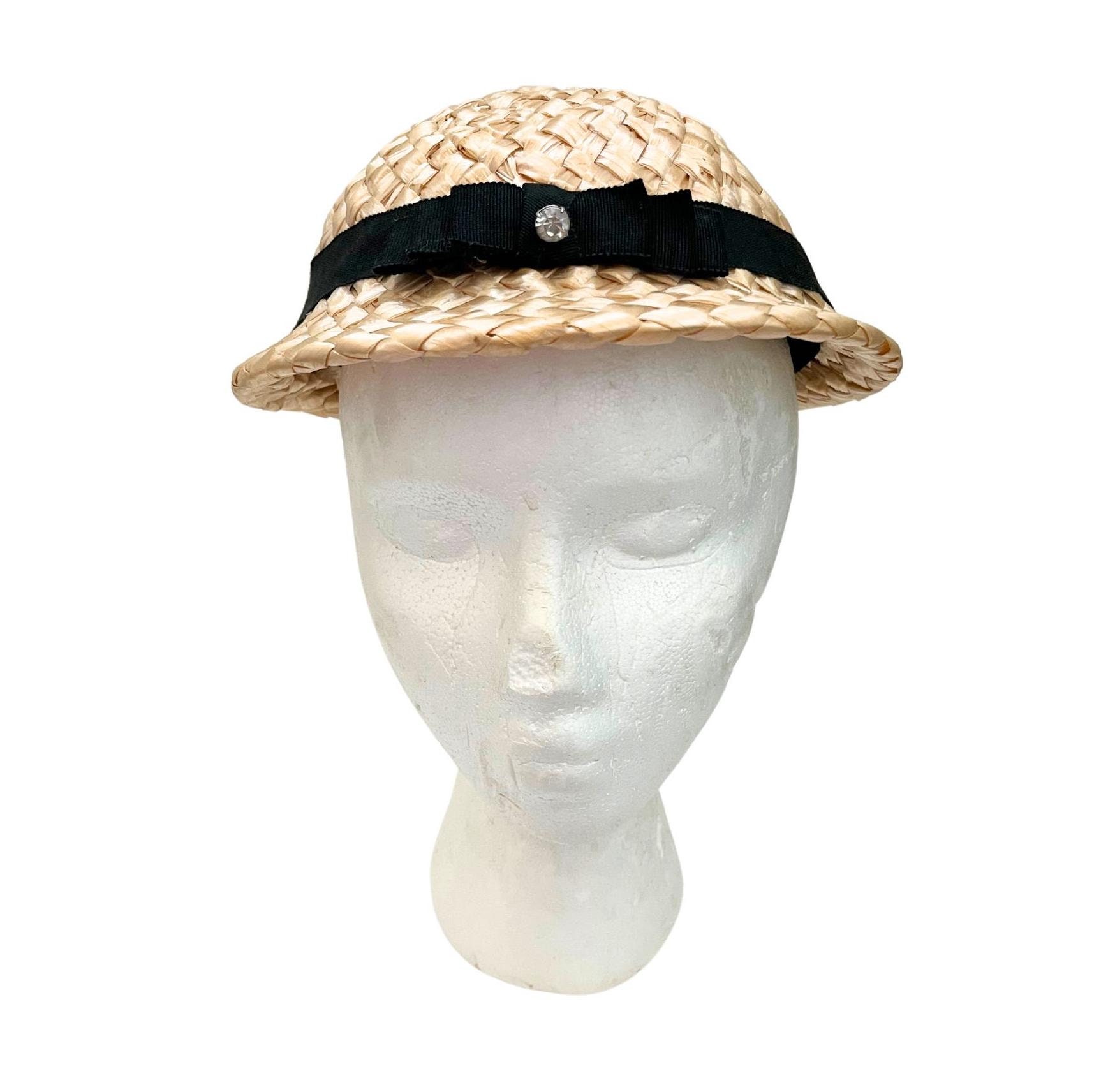 VINTAGE Gibson Girl style black woven straw hat wide brim 50s 60s sun hat church Church Black Straw Vintage Hats for Women for sale | eBay main image 2