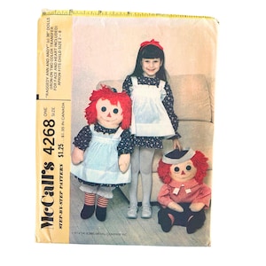 Vintage UNCUT 1974 McCalls 4268 Raggedy Ann Andy Stuffed Dolls // 36&quot; Tall