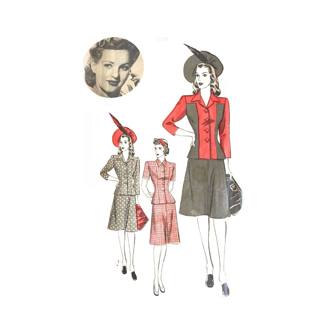 Vintage 1940s Hollywood Patterns Misses' Two-piece Dress Pattern 820 ...