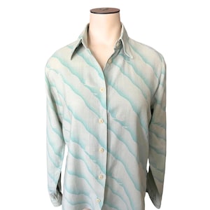 Vintage 1960s Misses&#39; Mary Quant for Londonpride Wool Cotton Wave Print Blouse Shirt // Size S M