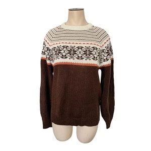 Vintage 1970s Sigallo Brown Brown Fair Isle Acrylic Sweater // Boys XL 18 // Misses&#39; XS S