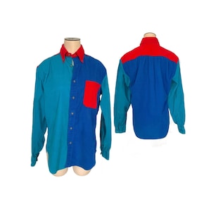Vintage 1980s 90s Corduroy Color Block Shirt // XS S M L